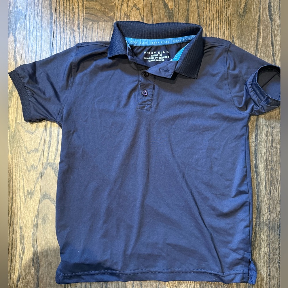 Perry Ellis Blue Polo Shirt with Contrasting Collar